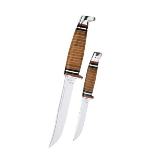 Leather Hunter Two Knife Hunting Set with Leather Sheath