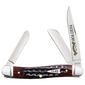 Pocket Worn Mahogany Bone w-Fluted Bolsters Med. Stockman 6318 SS
